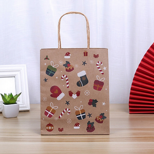 Christmas Kraft Paper <b>Gift</b> <b>Bag</b> with Twisted Handles Screen Printed Holiday Design Recyclable Standard Flat <b>Bag</b> <b>Gift</b> Packaging - Product Image 1