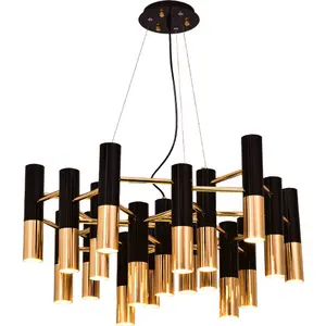 Modern black gold tube metal pendant light hotel living room hanging ceiling lamps decorative lobby chandelier