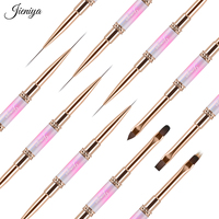 Ensemble de pinceaux à ongles double embout pour gel UV, acrylique, peinture et dessin, avec manche métallique rose dégradé