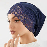 Bonnet intérieur en mousseline unie avec dentelle pour femme, sous-bonnet en jersey avec dentelle