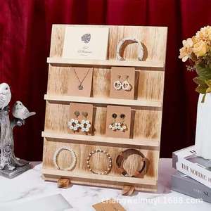 Expositor de joyería de madera maciza, organizador de escritorio de 4 capas, bandeja de madera de color quemado para pendientes, adornos, marcapáginas - Product Image 5