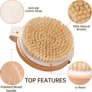 Wholesale Round Hand-Held Wooden Body <b>Scrub</b> Bath Shower <b>Brushes</b> Dry Boar Bristle Exfoliating <b>Brushes</b> - Product Image 2