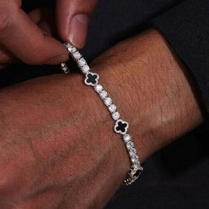 Pulsera de Tenis de Plata S925 con Moissanita de 3/4/5 mm, Pulsera de Joyería con Cadena de Tenis de Ónice Negro Natural y Trébol - Product Image 1