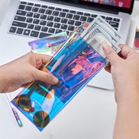 Dompet uang koin Bening, 2 buah ukuran berbeda holografik Portabel Laser fantasi tas kartu penyimpanan untuk remaja perempuan
