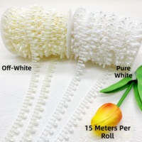 Ruban de perles goutte d'eau pour la décoration de vêtements, vente en gros, décoration artisanale, blanc, bobine de 15 m, accessoire de mariage élégant