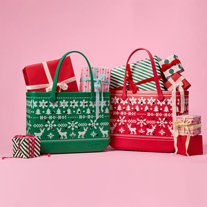 Sac de plage en EVA personnalisé avec logo de Noël, grand sac fourre-tout en caoutchouc imperméable avec trous, motif renne et flocon de neige, sac cadeau de Noël - Product Image 1