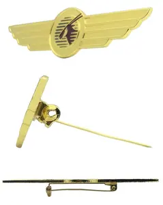 Insignia de metal 3D para aviador de línea aérea, logo personalizado, brillante, dorado, esmalte suave, alas de águila de vuelo, pin de solapa