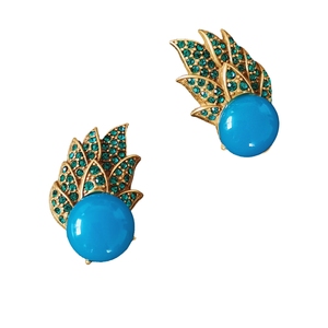 Boucles d'oreilles vintage en zirconium bleu en forme de feuille, au design tendance, rétro et simple pour femmes - Product Image 5