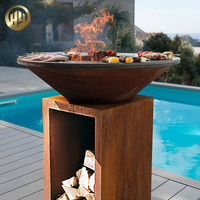 Table de barbecue en métal rouillé personnalisable avec foyer chauffant et bois de chauffage pour les fêtes