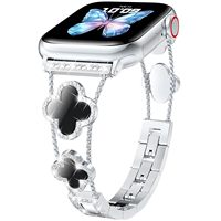 Joli Bracelet de Luxe en Métal pour Femme, Trèfle Brillant en Diamants Scintillants avec Boucle en Acier Inoxydable, Compatible Montre 10/9/8/7 SE