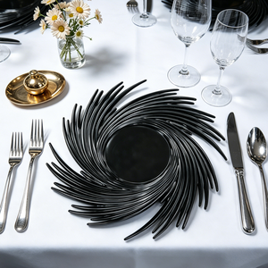 Assiettes de Présentation Personnalisables en PP <span class=keywords><strong>Argent</strong></span>é et Noir, Durables et Non Toxiques, Bordure Unique Effet Tourbillon pour Mariages de Luxe et Fêtes Modernes - Product Image 5