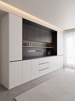 Armoires de cuisine et meuble à vin en panneaux de bois clair de style minimaliste moderne, avec des caractéristiques imperméables et écologiques