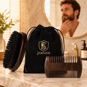 Kit de aseo de barba de madera antiestático personalizado al por mayor para hombres, juego de cepillo de Peine de bigote de corte láser ovalado, peine de bolsillo para el cuidado de la barba - Product Image 3
