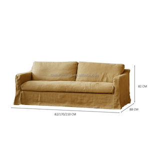 1031 यूरोपीय आधुनिक फैशन ठोस ओक लकड़ी बेंच-सीट स्लाइपकवर हस्तनिर्मित लिनन कपड़े बेलियन ट्रैक आर्म लिविंग रूम के लिए सोफे - Product Image 6