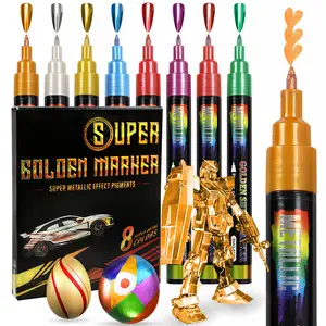 Professional Art Set 8pcs Super Gold Super Ink Tip Markers Metallic Wall Arts Graffiti Marker Pens