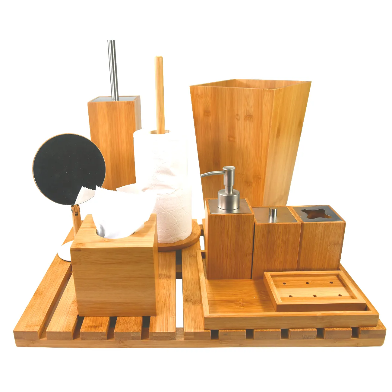 YOULIKE Modern Luxury Bathroom Accessories Set Bamboo Vanity Accessory Sets Mixology Bartender Kit for Bath