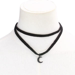 Collar con colgante de luna, aleación de zinc, cadena de media luna negra, estilo en capas, joyería de moda para mujer - Product Image 2