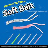 Leurre souple à double queue de 50 mm/0,3 g à coulée lente, résistant aux morsures, avec parfum de crevettes et vibration interne, idéal pour la pêche au rockfish