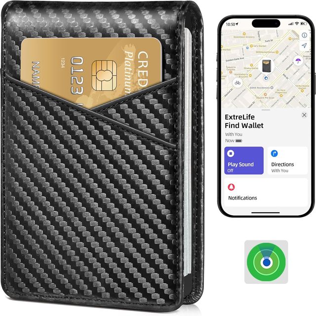 Smart Men's Minimalist Wallet Find My Wallet Tracker RFID Blocking Anti-Theft Credit Card Holder 10 Cards Slot Slim Microfiber