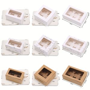 Wholesale Bakery Boxes Brown Food Grade Kraft Muffins Box Take Away 2/4/6 Holes Cavity Cupcake Boxes with Inserts and <b>Window</b> - Product Image 3