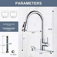 Robinet de cuisine contemporain en acier inoxydable 304 sans plomb, avec douchette flexible haute pression, à montage sur plan en céramique