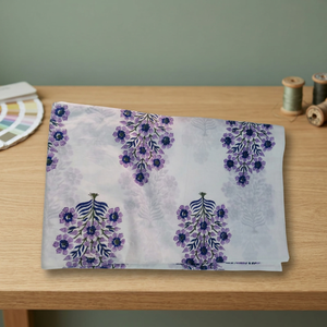 Tela de algodón floral morada y blanca, tela suave para vestidos, material para vestidos de mujer, tela de algodón transpirable de secado rápido. - Product Image 1