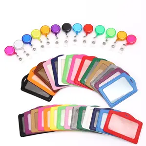 Badge Reel Colorful PU ID Badge Leather Card Holder Retractable Badge Reel And Card Holder Set