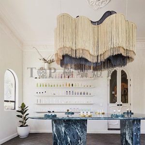 Creative Color Blocked Multi Layered Waterfall Ceiling <b>Light</b> With Geometric Hand Woven Tassels For Living Room Bedroom - Product Image 1