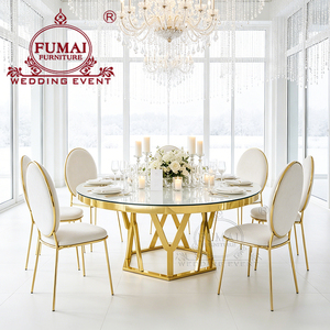 Modern Wedding Banquet Round Glass Top Stainless Steel Base Hotel Furniture Dining Table - Product Image 4