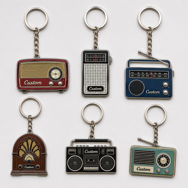 Wholesale High Quality Custom Retro Radio Key Chains Audio Radio Station Souvenir Keychains Vintage Broadcast Metal Keyring
