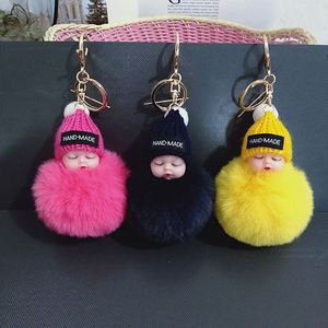 Baby Doll Toy DropshipCute Sleeping Baby Doll <b>Key</b> <b>Chains</b> for Women Bag Toy <b>Key</b> Ring Fluffy Pom Pom Faux Fur Plush Keychains - Product Image 6
