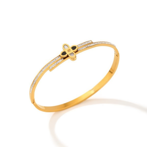 Bracciale Angelina in Acciaio Inossidabile Placcato Oro, Design Floreale con Cristalli e Strass, Gioiello Trendy da Donna - Product Image 3