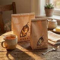 Sac Doypack en papier kraft écologique avec fenêtre découpée en forme de fermeture à boucle, impression flexo monochrome, qualité alimentaire, vente en gros, OEM