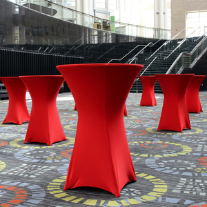 Housse de table cocktail en spandex avec tissu extensible lavable et réutilisable et couleurs personnalisées pour les salles d'accueil des stades - Product Image 1