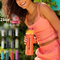 Botella de Agua Deportiva con Aislamiento al Vacío de Doble Pared y Logotipo Personalizado 2024, 24/32 oz, Acero Inoxidable, Tapa Cuadrada, Pajita, Aislamiento Térmico de 12-24 Horas