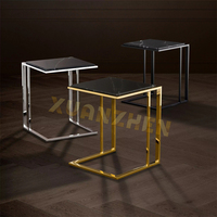 Meubles de salon, petite table d'appoint en marbre, table basse de luxe, table de canapé, table d'appoint en marbre noir et or à vendre