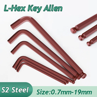Clés Allen hexagonales renforcées extra-dures S2, clés hexagonales de type L avec embout sphérique, 0,9, 1, 1,3, 1,5, 2, 2,5, 3, 4, 5, 12 mm