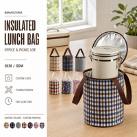 Sac à déjeuner isotherme personnalisé avec logo, sac cylindrique à carreaux pour aliments avec doublure en aluminium, double fermeture éclair, bandoulière, OEM ODM, vente en gros