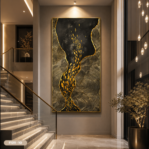 Cuadro decorativo de pared de porcelana con cristal y diseño abstracto de pez dorado, superficie brillante tipo espejo, para sala de estar, modelo F1211-10 - Product Image 4