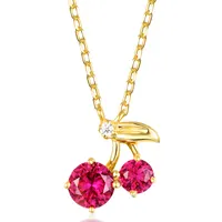 Модное женское ожерелье с красным корундом из настоящего золота 18 карат