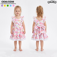 Robe d'été personnalisée en coton pour tout-petits avec volants, nœud et dentelle au dos, tenue de princesse pour enfants, vente en gros, OEM ODM disponible