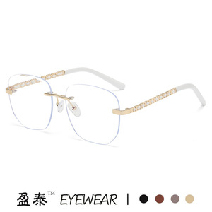 Rimless Rectangle Eyeglasses <b>Frames</b> <b>Metal</b> Blue Light Protection Plano Lenses For Women - Product Image 4