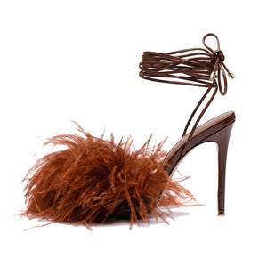 Stylish Women Summer <strong>Sandals</strong> Brown Feather Lace up Stiletto <strong>Heels</strong> Sexy Lady <strong>Evening</strong> Dress High <strong>Heel</strong> <strong>Sandal</strong> Shoes - Product Image 1