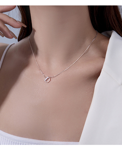 925 Plata cristal Rhinestone estilo europeo Simple clavic cadena letra colgante collar - Product Image 5