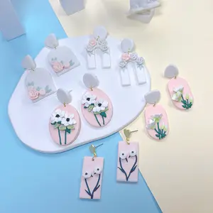 新型聚合物粘土创意几何3D三维花卉耳钉女性聚合物粘土耳环刀具