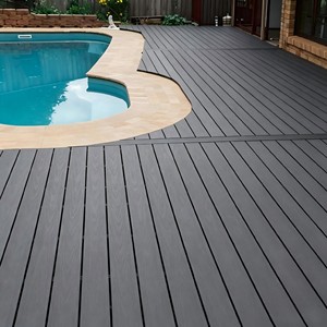 Plancher <span class=keywords><strong>en</strong></span> <span class=keywords><strong>bois</strong></span>-plastique co-extrudé à trous ronds, sans entretien et imperméable, adapté aux terrasses et aux piscines - Product Image 1