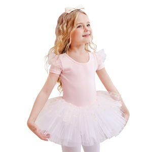 Affascinante Abbigliamento da Danza Classica a Maniche Corte con Gonna Tutù Vaporosa - Un Must per Piccole <span class=keywords><strong>Ballerine</strong></span> - Product Image 1