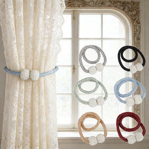 Cross-border Pearl <b>Clip</b> Curtain Tieback Accessories <b>Buckle</b> No-Drill Round Chemical Fiber Shabby Chic Curtain <b>Clip</b> Rope - Product Image 1