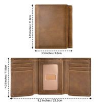 Dompet Lipat Tiga untuk Pria, Dompet Kulit dengan 8 Slot Kartu dan 2 Kantong Uang serta 1 Slot Foto Transparan - Coklat