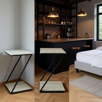 Table d'appoint moderne en fer noir avec plateau en MDF grainé, best-seller pour salon, chambre et balcon